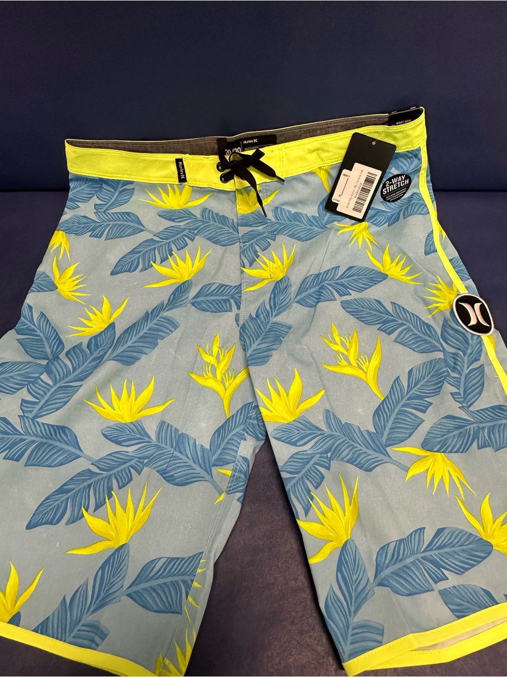 NWT Hurley Big Boys Neon Blue & Yellow Board Shorts - Size 20